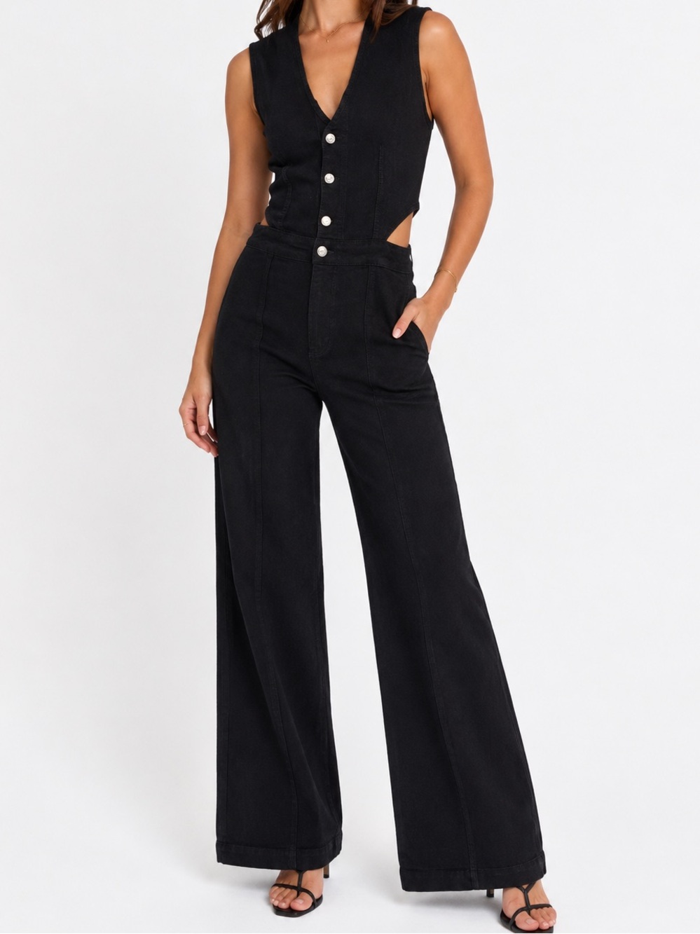 Tica Maelle Jumpsuit Anthropologie Onyx Black Wide Leg Nwt Small $248